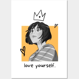 Yellow Gray Illustration Love Yourself Typography Posters and Art